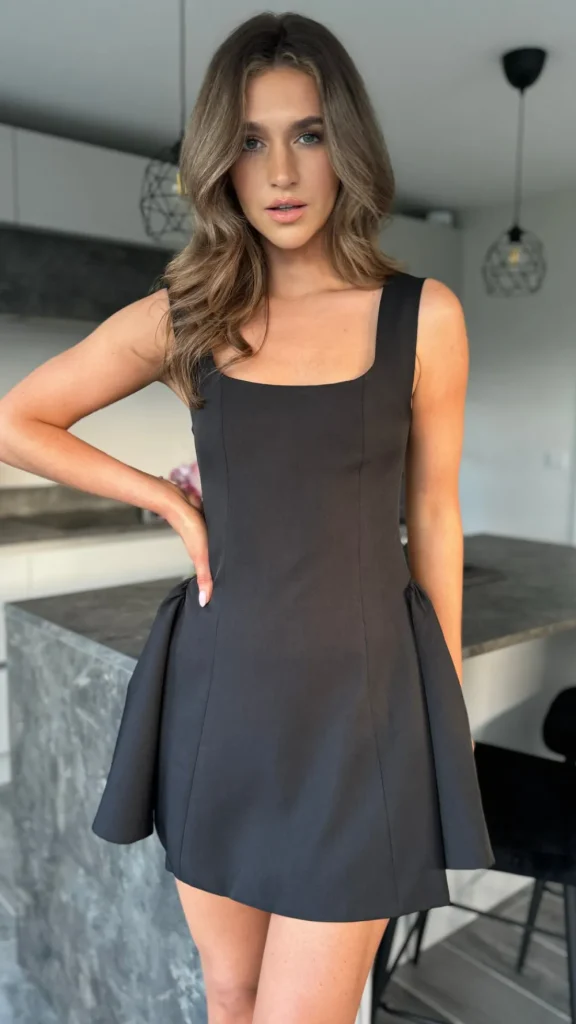 TIMELY Going Out Dresses | Occasion Dresses^Finn Black Square Neck Skater Mini Dress
