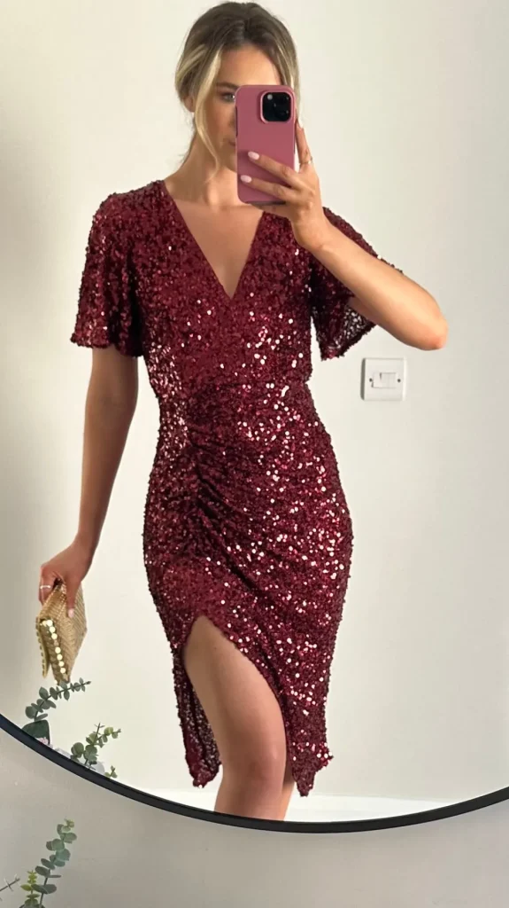 GIRL IN MIND Going Out Dresses | Occasion Dresses^Florence Burgundy Sequin Midi Dress
