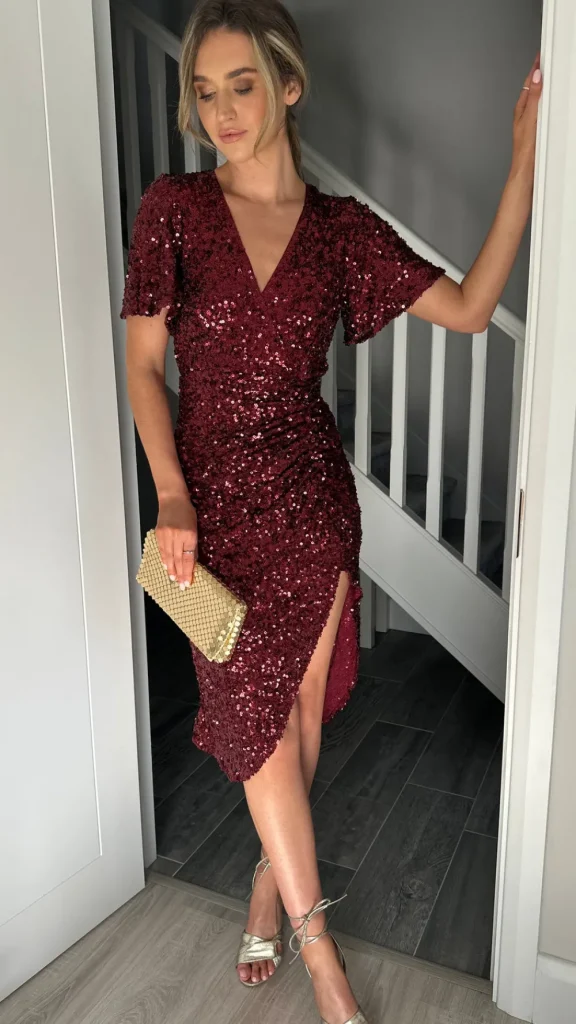 GIRL IN MIND Going Out Dresses | Occasion Dresses^Florence Burgundy Sequin Midi Dress