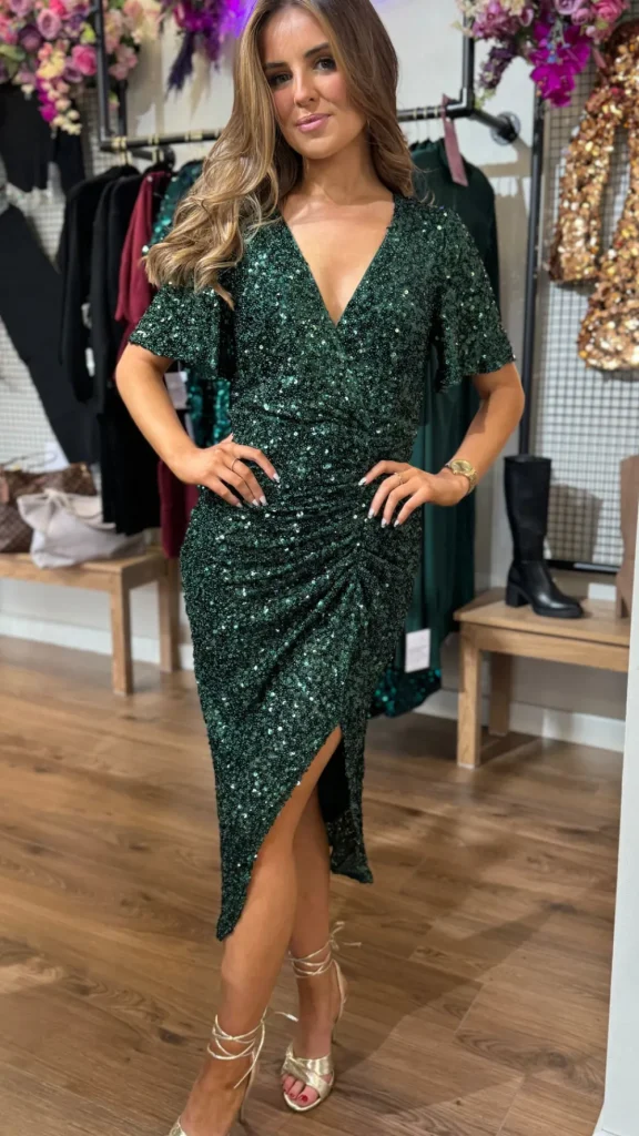 GIRL IN MIND Fitted Dresses | Going Out Dresses^Florence Green Sequin Midi Dress
