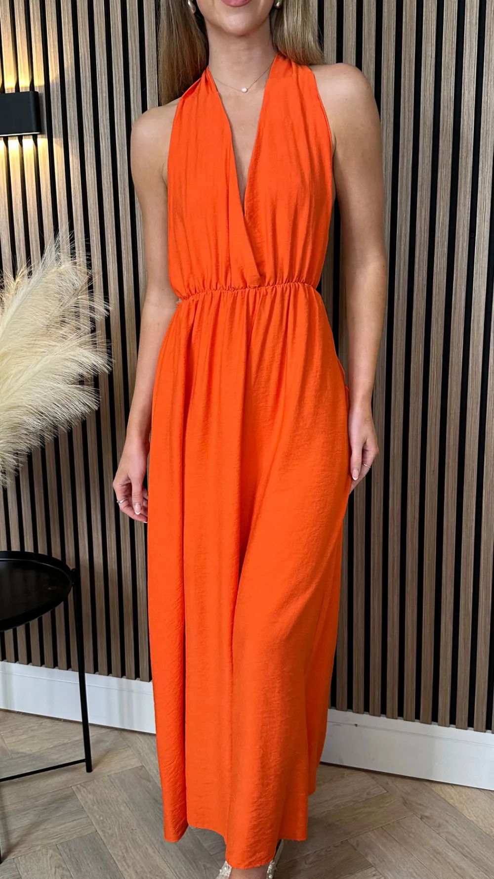 florie_orange_halterneck__3.webp COPPEROSE Going Out Dresses | Occasion Dresses^Florie Orange Halterneck Tie Detail Midi Dress