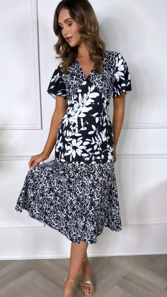 GIRL IN MIND Going Out Dresses | Occasion Dresses^Frieda Black and White Floral Tiered Midi Dress