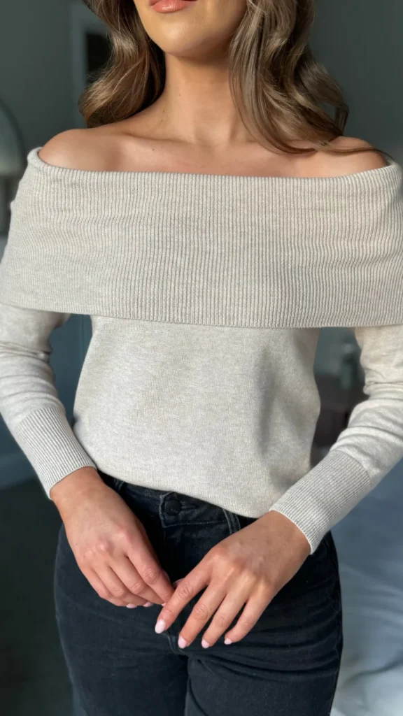SEVEN SEPT Knitwear^Gabi Beige Wide Neck Knit Jumper