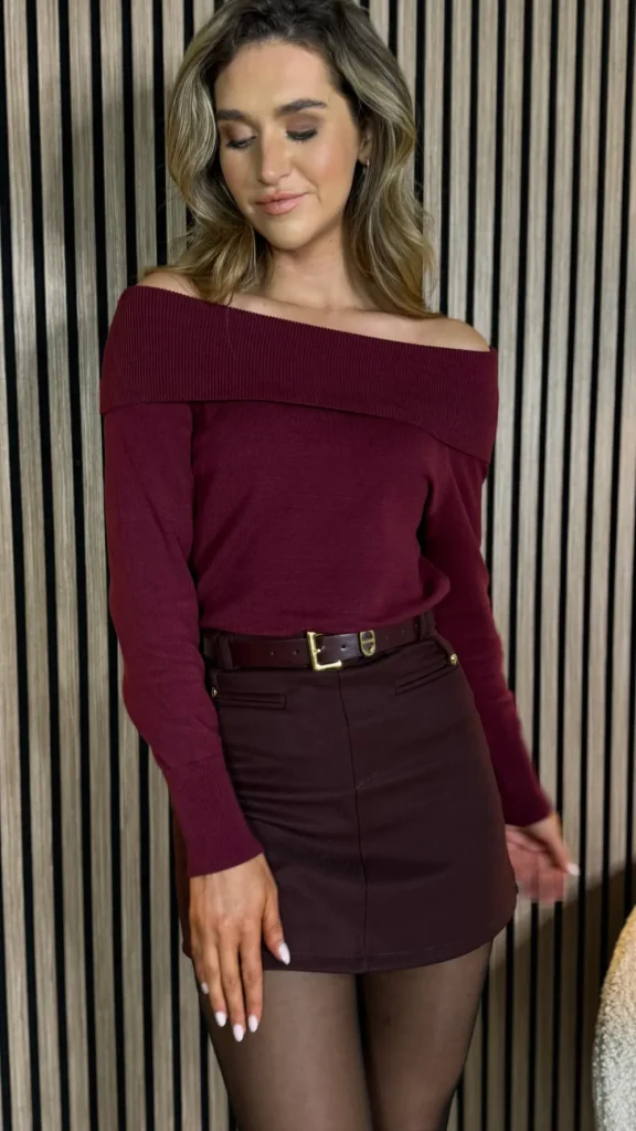 SEVEN SEPT Knitwear^Gabi Burgundy Wide Neck Knit Jumper