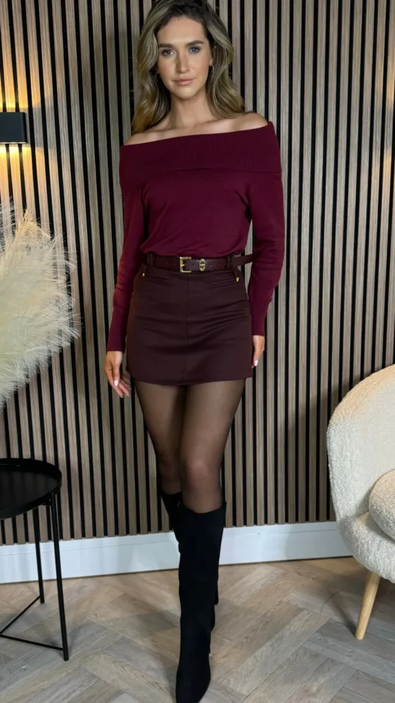 SEVEN SEPT Knitwear^Gabi Burgundy Wide Neck Knit Jumper