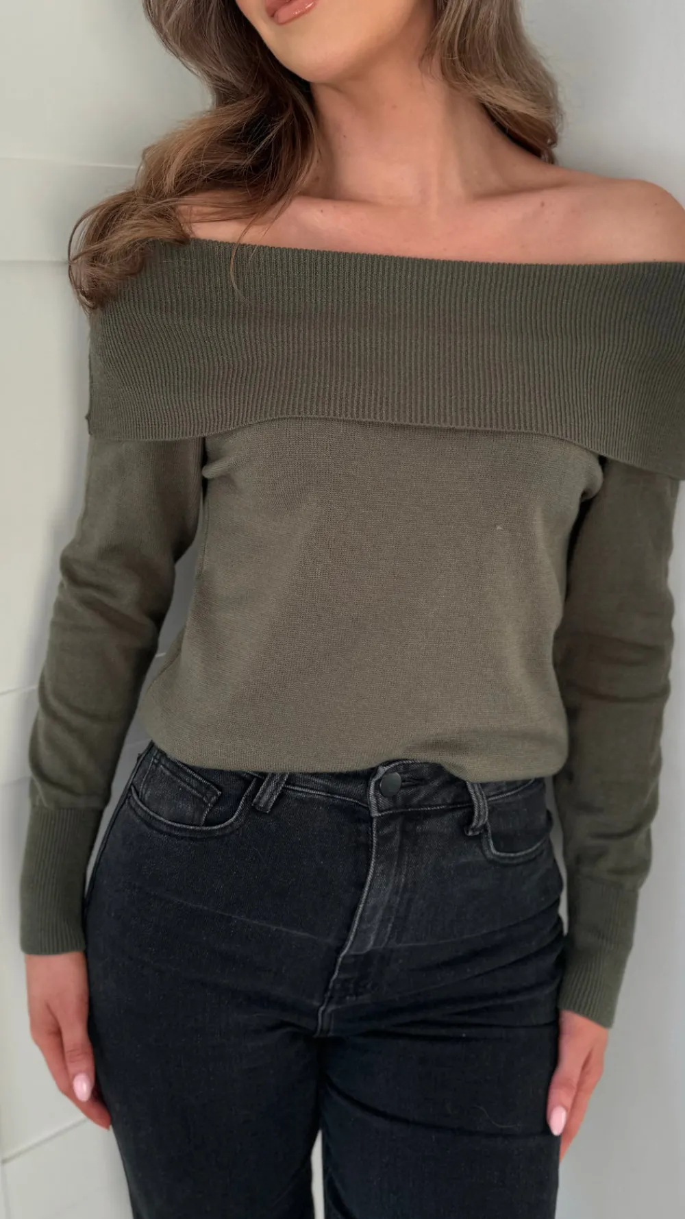 gabi_khaki_wide_neck_knit_4.webp SEVEN SEPT Knitwear^Gabi Khaki Wide Neck Knit Jumper