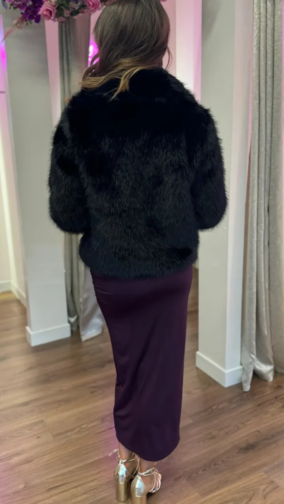 COPPEROSE Coats & Jackets^Georgia Black Collared Fur Detail Jacket