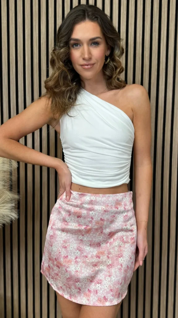 SOGGO Skirts & Shorts^Geri Pink Floral Printed Mini Skirt