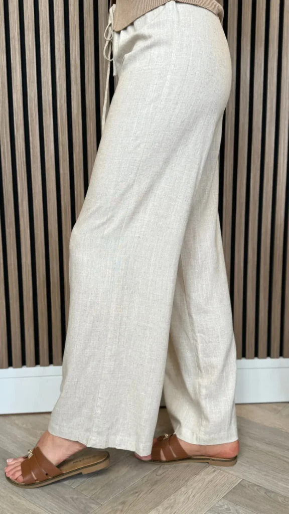 LUCCE Trousers^Gianna Beige Linen Effect Wide Leg Trousers