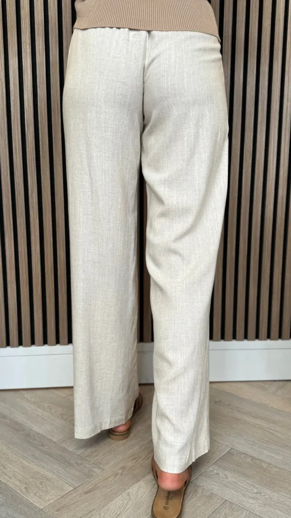 LUCCE Trousers^Gianna Beige Linen Effect Wide Leg Trousers