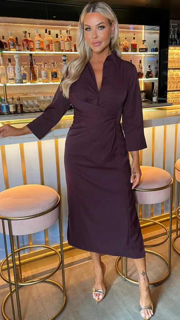 AX PARIS Going Out Dresses | Occasion Dresses^Harlyn Burgundy 3/4 Sleeve Gathered Waist Shirt Midi Dress