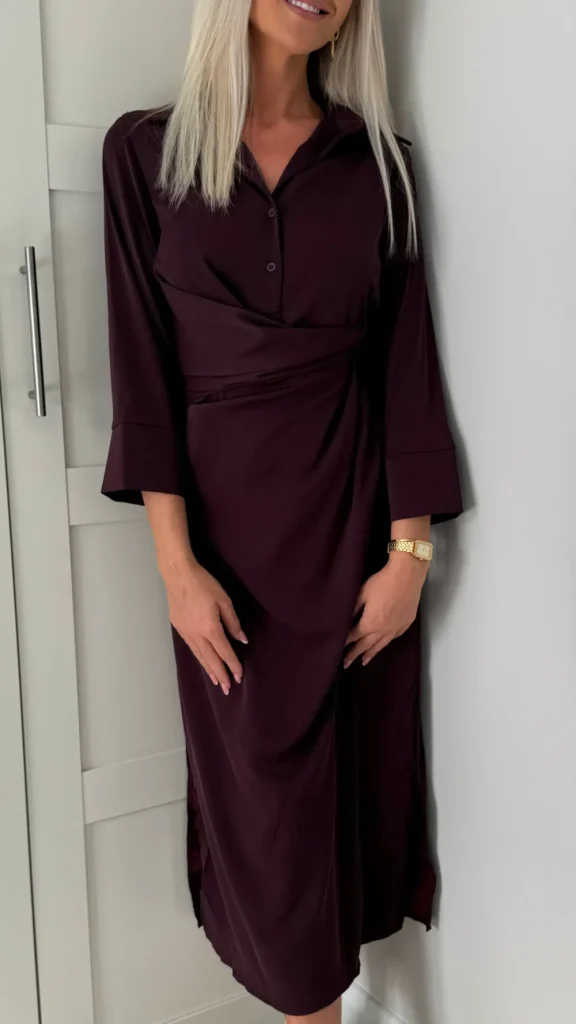 AX PARIS Going Out Dresses | Occasion Dresses^Harlyn Burgundy 3/4 Sleeve Gathered Waist Shirt Midi Dress
