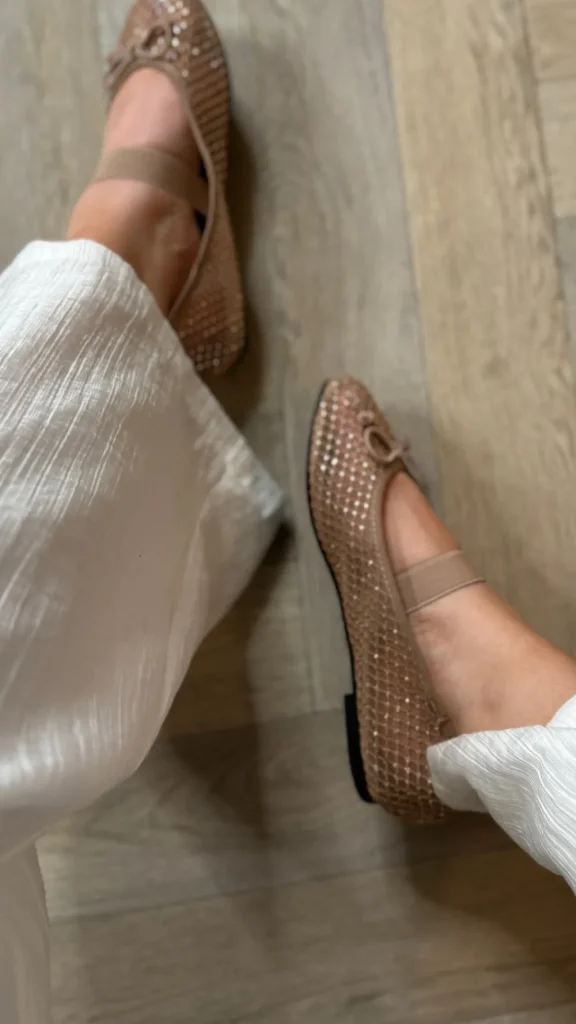 PARIS FASHION SHOPS Flats^Harper Champagne Decorative Bow Ballerinas