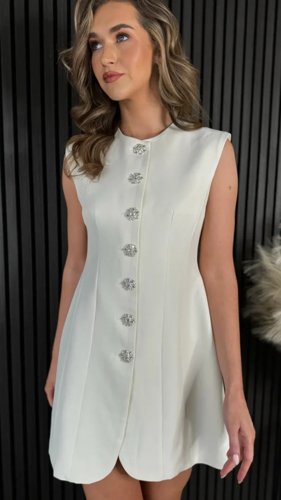 TIMELY Going Out Dresses | Occasion Dresses^Harrison Cream Diamante Button Detail Mini Dress