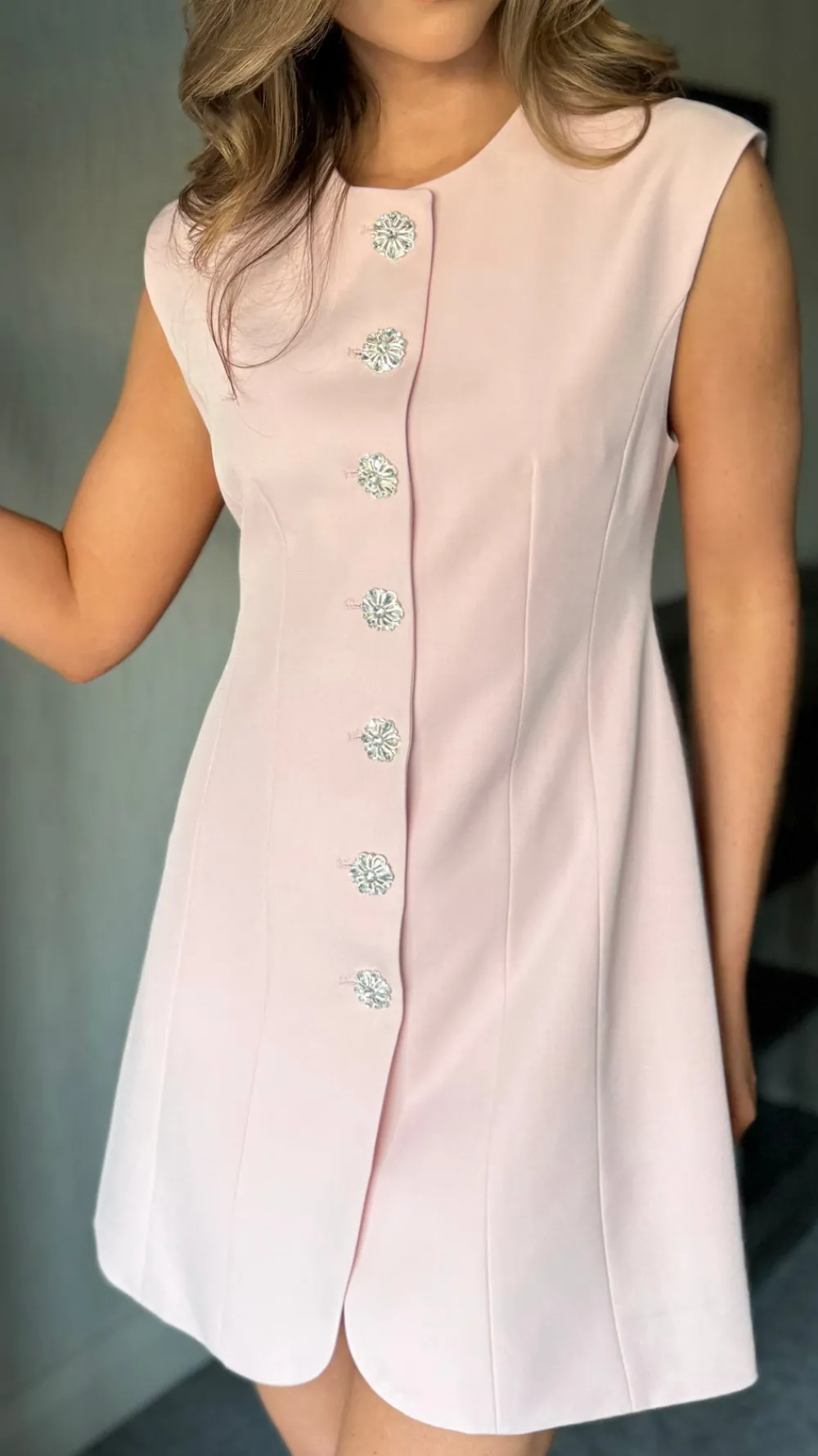 harrison_pink_diamante_bu_3.webp TIMELY Going Out Dresses | Occasion Dresses^Harrison Pink Diamante Button Detail Mini Dress