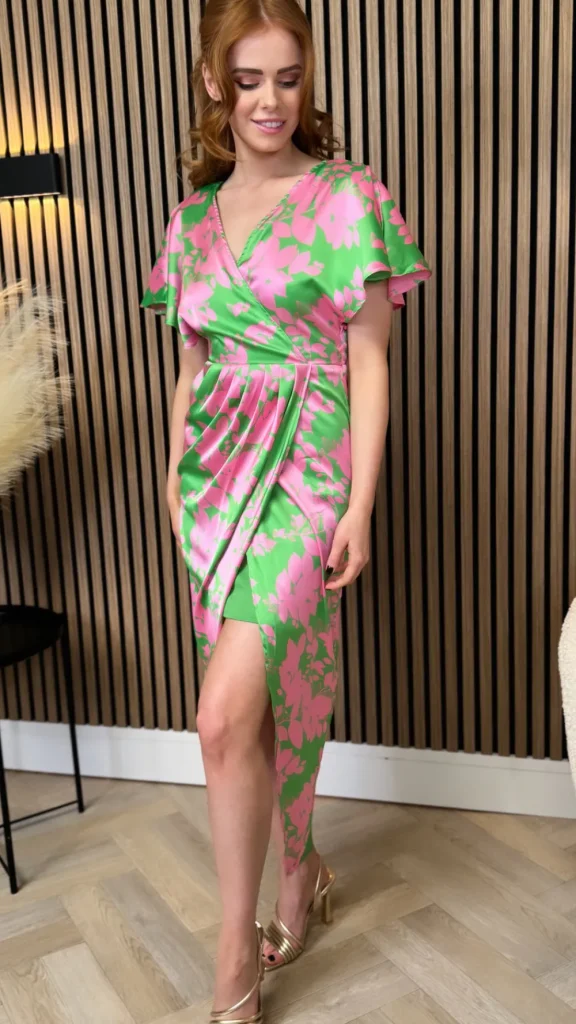 GIRL IN MIND Going Out Dresses | Occasion Dresses^Havana Pink & Green Wrap Over Maxi Dress