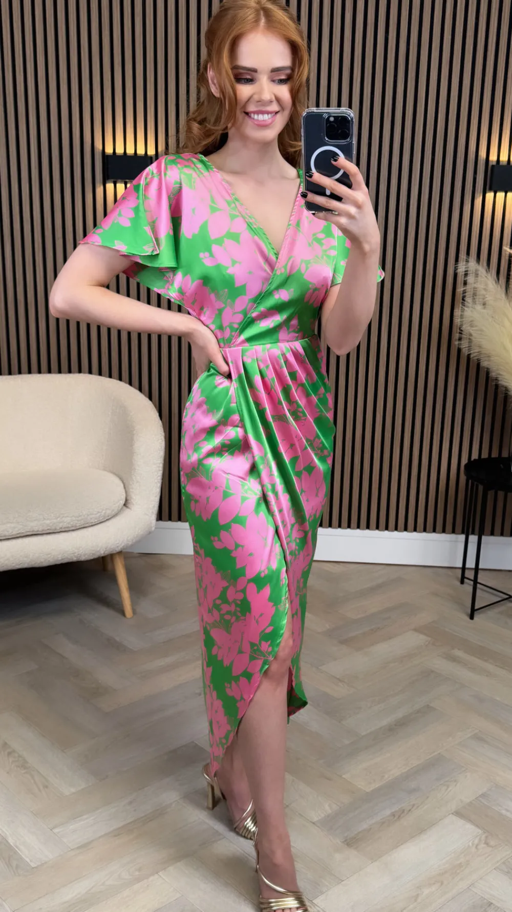 havana_pink_amp_green_wra_4.webp GIRL IN MIND Going Out Dresses | Occasion Dresses^Havana Pink & Green Wrap Over Maxi Dress