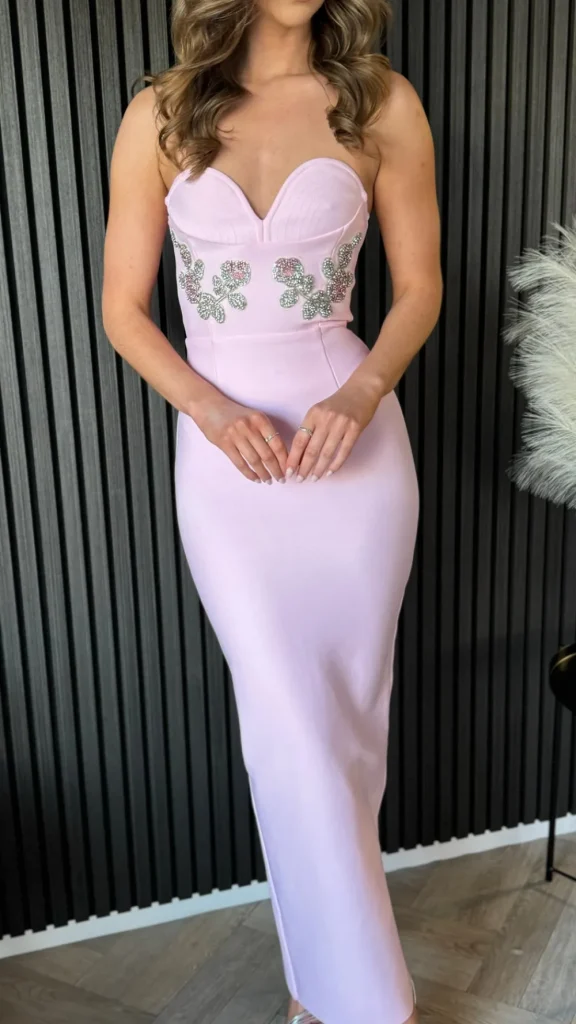 NEW Fitted Dresses | Going Out Dresses^Havannah Baby Pink Bandeau Sweetheart Embellished Bandage Dress