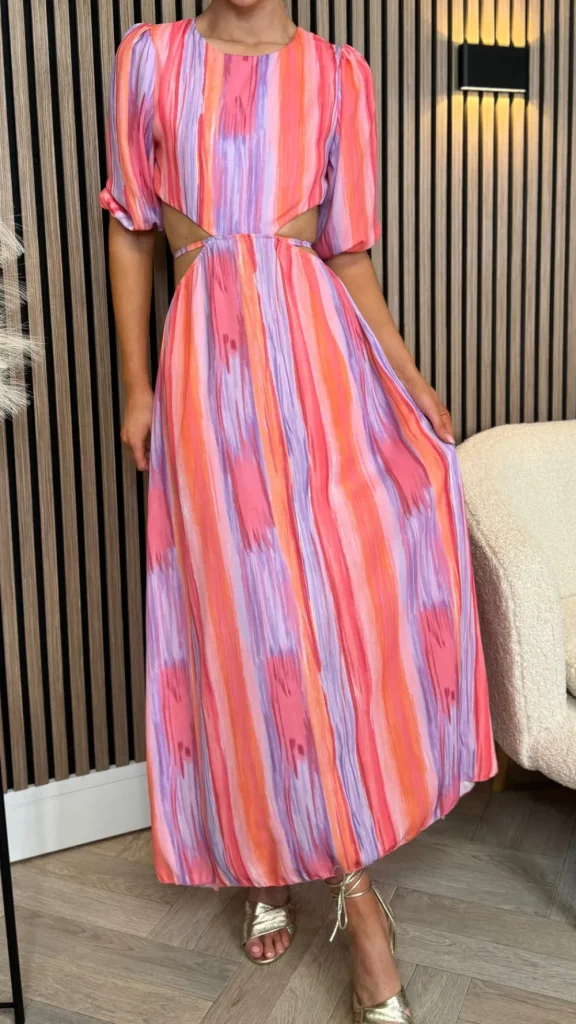 LILY ROSE BY FJ Going Out Dresses | Occasion Dresses^Henrietta Orange & Purple Printed Cut Out Detail Midi Dress