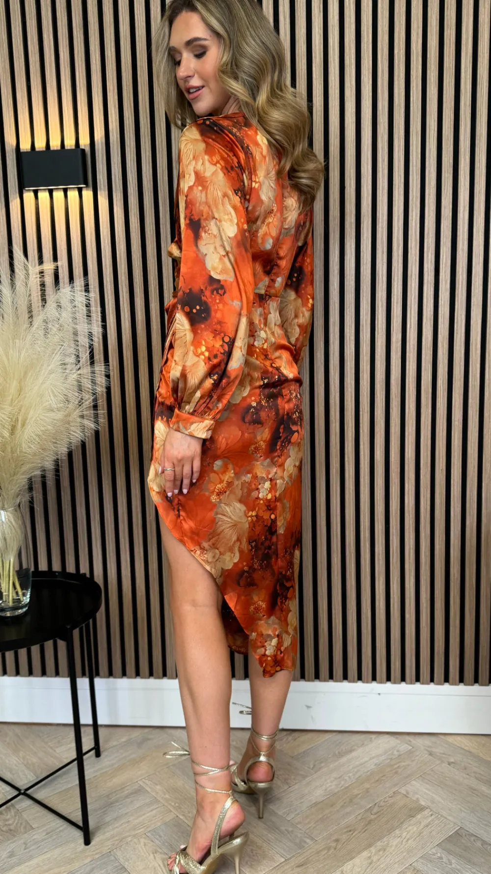 hermione_orange_multi_lon_5.webp GIRL IN MIND Going Out Dresses | Occasion Dresses^Hermione Orange Multi Long Sleeve Wrap Asymmetric Dress