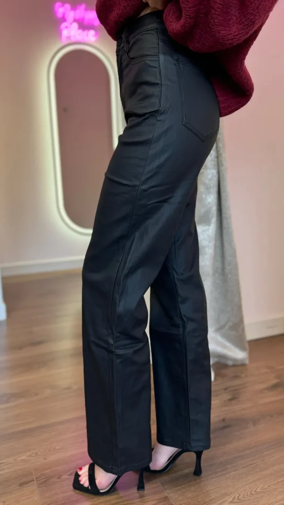 REDIAL Trousers^Huxley Black Coated Straight Leg Trousers