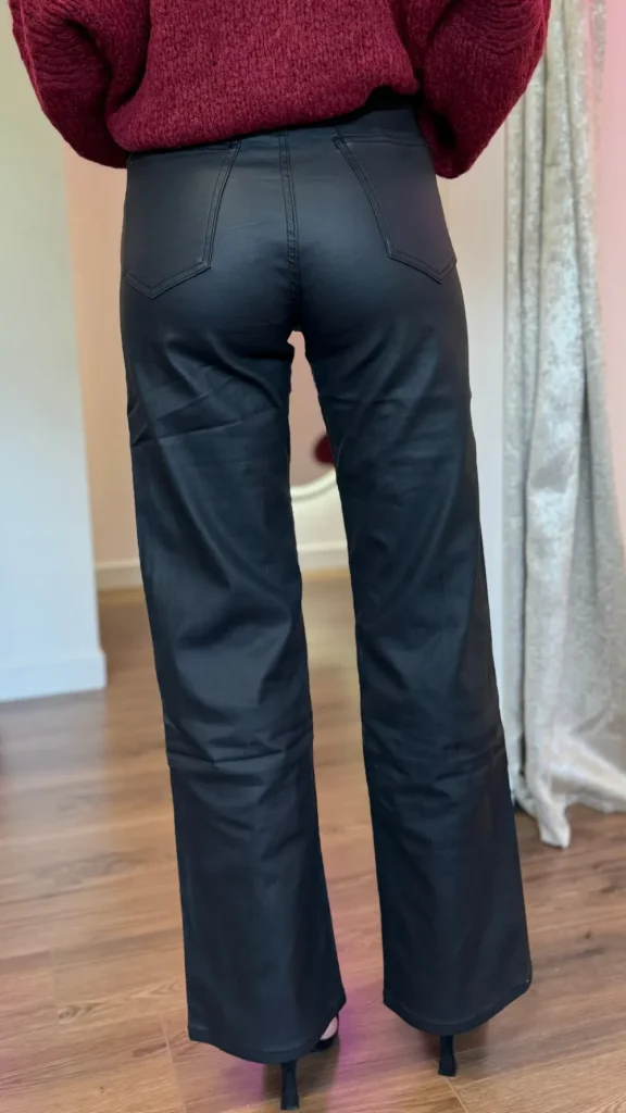 REDIAL Trousers^Huxley Black Coated Straight Leg Trousers