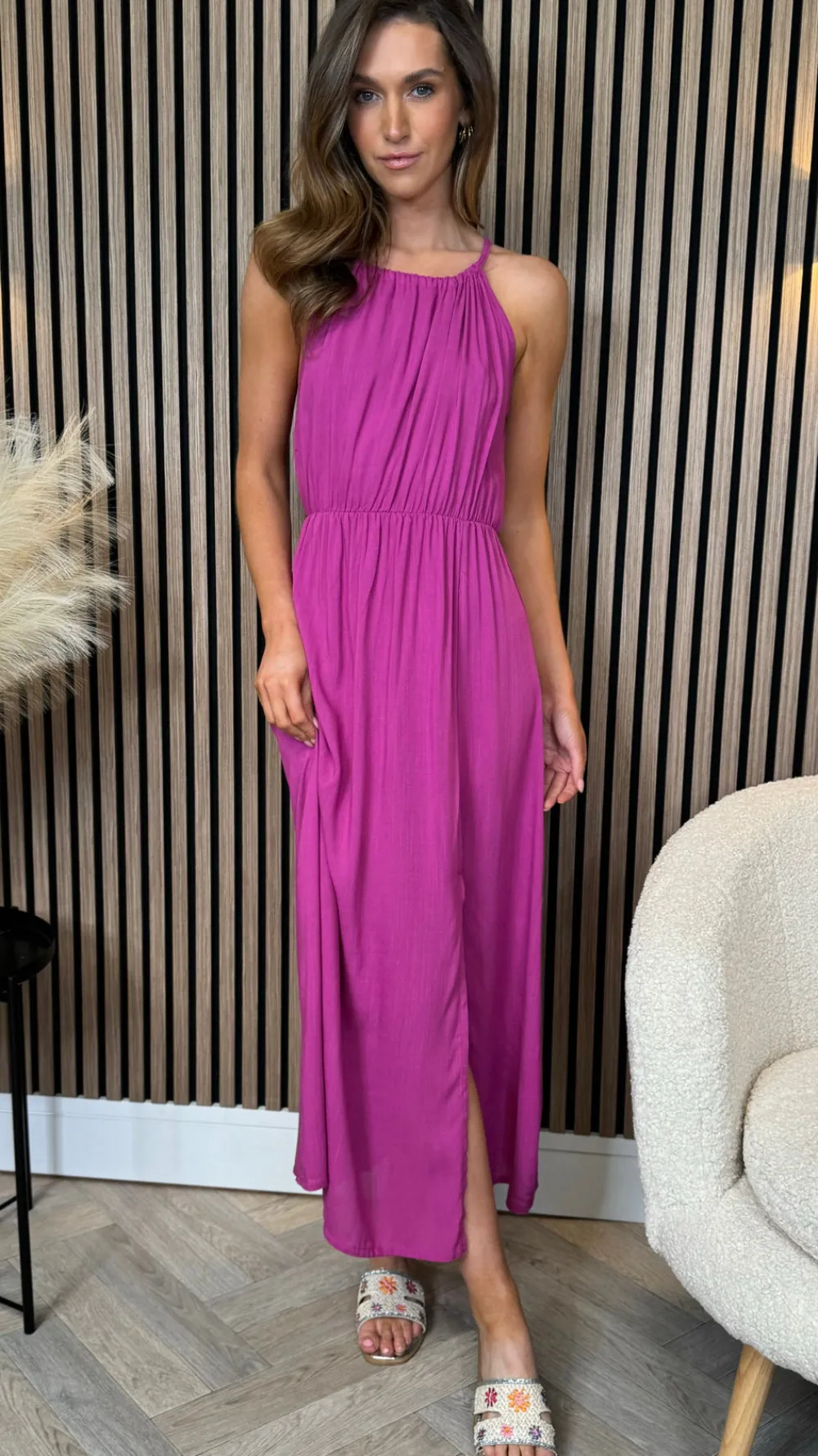 imogen_purple_halterneck__4.webp COPPEROSE Going Out Dresses | Occasion Dresses^Imogen Purple Halterneck Tie Detail Midi Dress