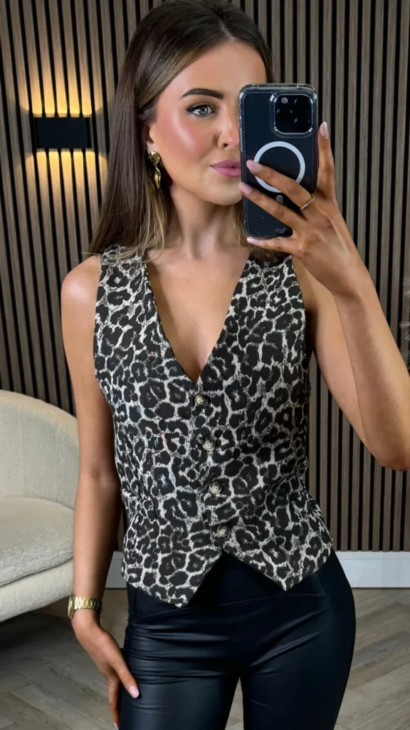 SEVEN SEPT Tops^Indie Beige & Black Leopard Print Waistcoat
