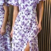 GIRL IN MIND Going Out Dresses | Occasion Dresses^Indigo Purple Printed Frill Midi Dress