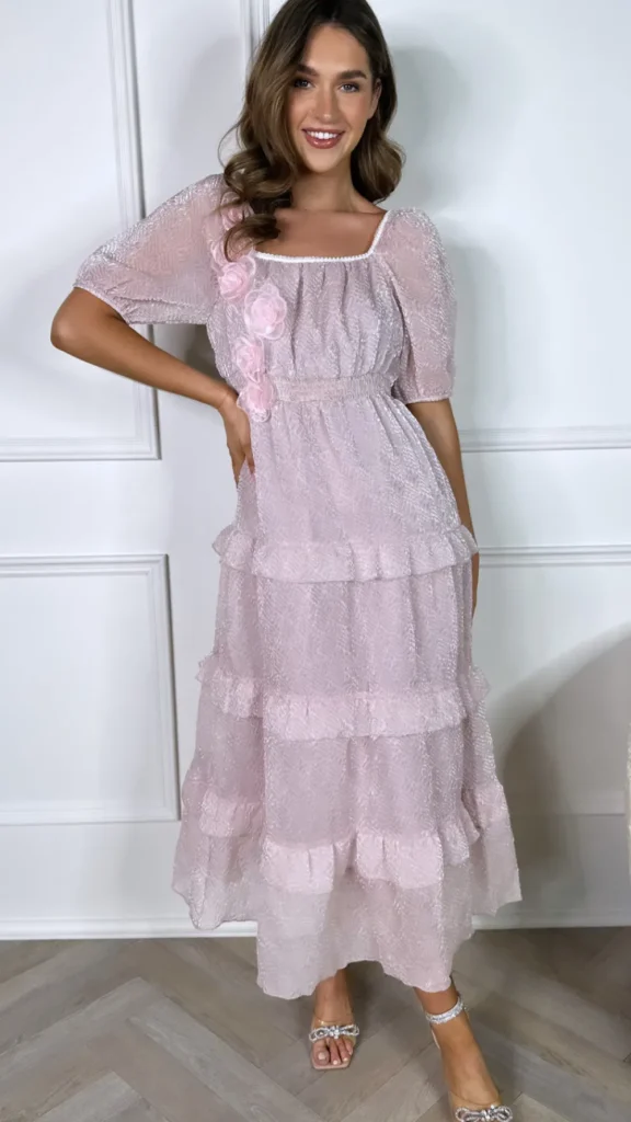 INFLUENCE Going Out Dresses | Occasion Dresses^Isabella Pink Corsage Detail Tiered Midaxi Dress