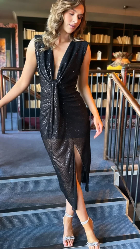 SARL KAIA Going Out Dresses | Occasion Dresses^Isadora Black Sequin Draped Midi Dress
