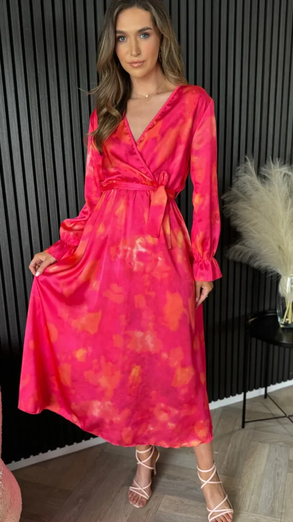 LORIANE Going Out Dresses | Occasion Dresses^Isla Fuchsia Printed V Neckline Midi Dress