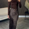 ESTEE BROWN Skirts & Shorts^Jacinta Beige & Black Leopard Print Satin Finish Midi Skirt