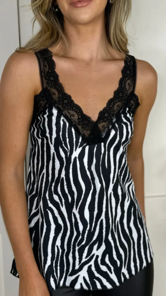 ESTEE BROWN Tops^Jacqueline Black & White Printed Lace Trimmed Top