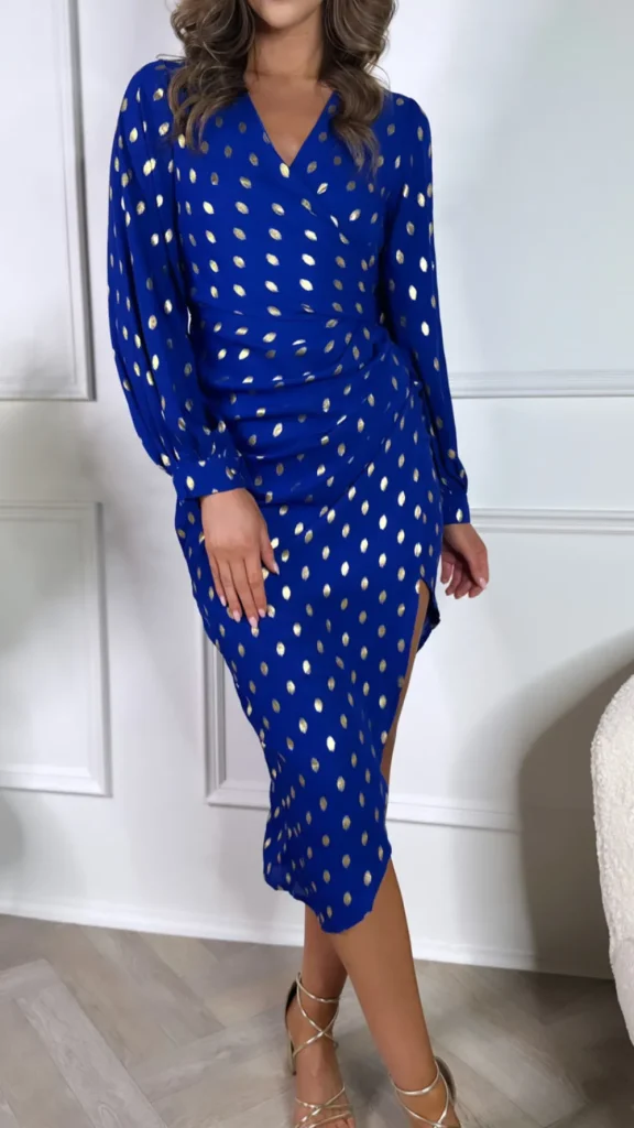 GIRL IN MIND Occasion Dresses | Midi Dresses^Jasper Cobalt Blue & Gold Foil Wrap Asymmetric Dress