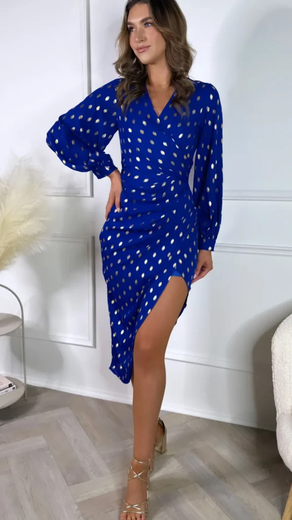 GIRL IN MIND Occasion Dresses | Midi Dresses^Jasper Cobalt Blue & Gold Foil Wrap Asymmetric Dress