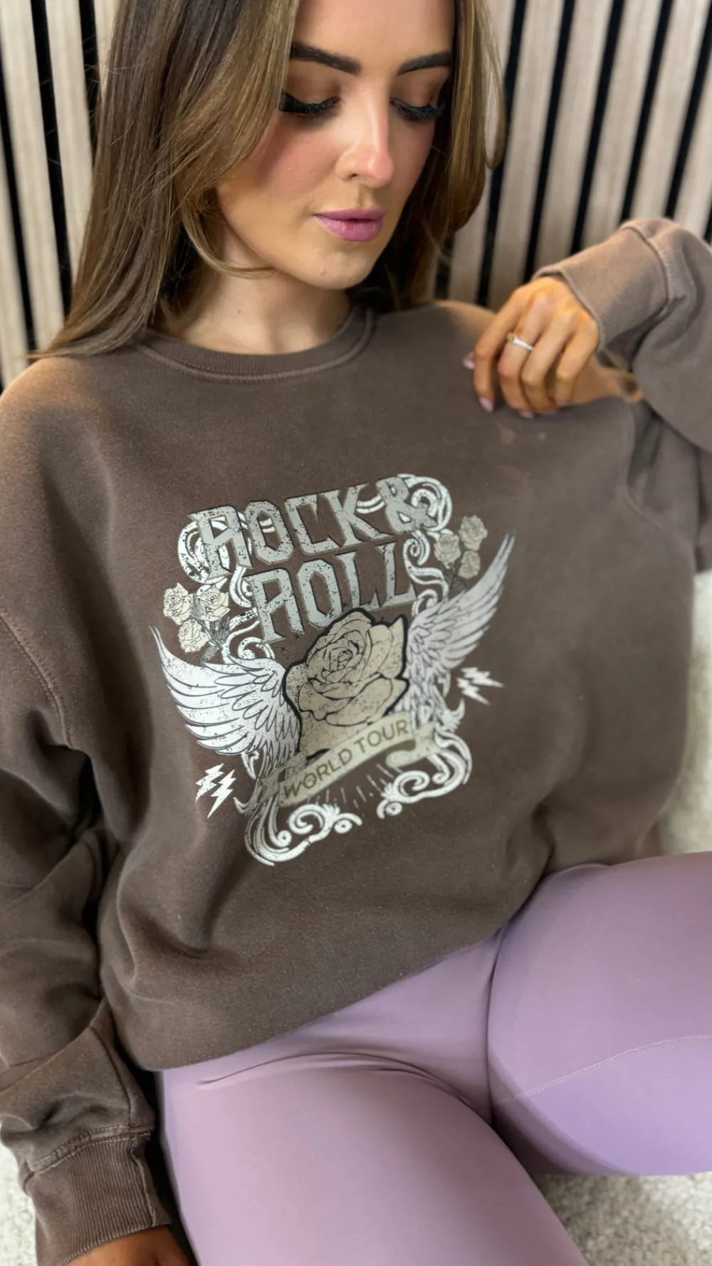 jaynie_chocolate_rock_amp_0.webp MISSI CLOTHING Knitwear | Hoodies + Sweatshirts^Jaynie Chocolate 'Rock & Roll' Printed Sweatshirt
