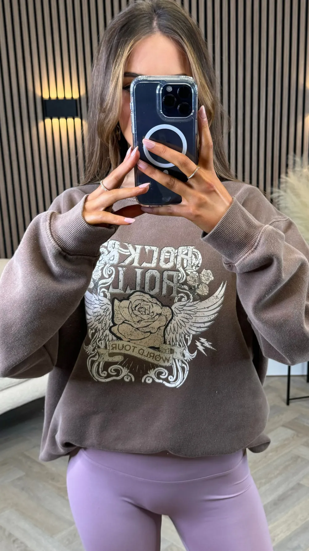 jaynie_chocolate_rock_amp_1.webp MISSI CLOTHING Knitwear | Hoodies + Sweatshirts^Jaynie Chocolate 'Rock & Roll' Printed Sweatshirt