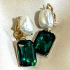 PARIS FASHION SHOPS Jewellery^Jenny Pearl & Green Stone Drop Clip On Earrings