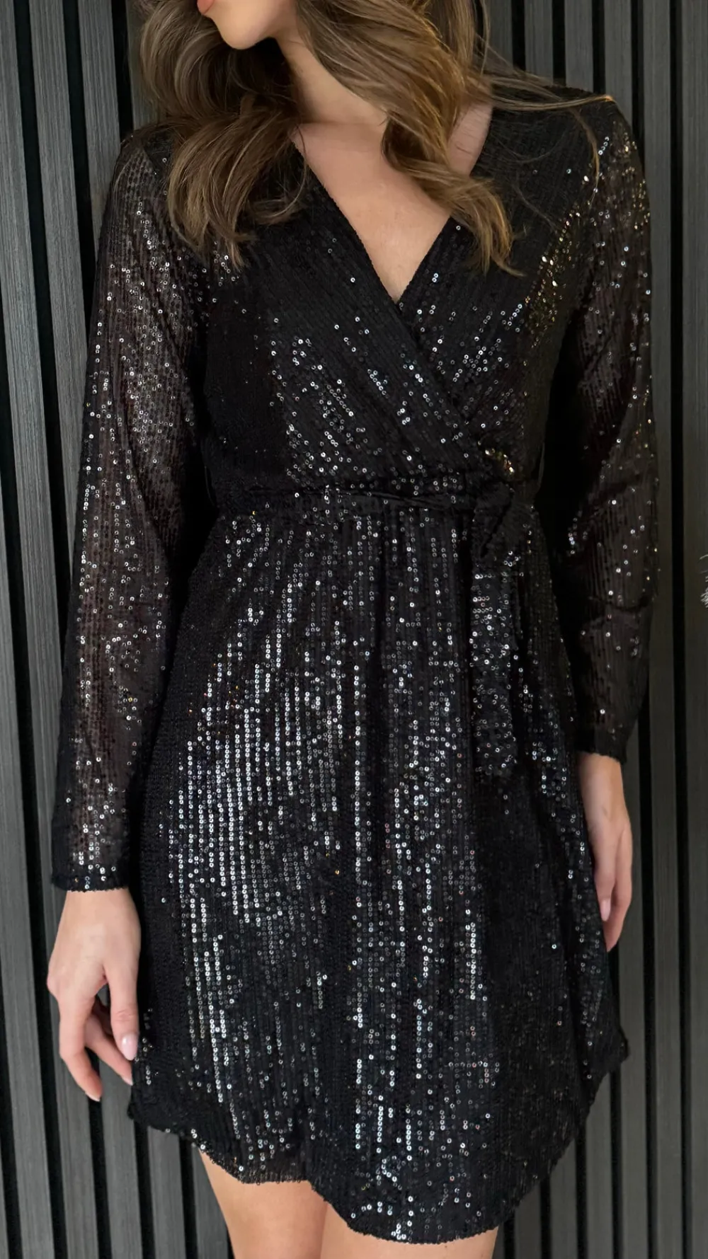 jess_black_sequin_belted__4.webp ESTEE BROWN Fitted Dresses | Going Out Dresses^Jess Black sequin Belted Mini Dress