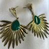 PARIS FASHION SHOPS Jewellery^Jessie Gold & Green Enameled Palm Leaves Earrings