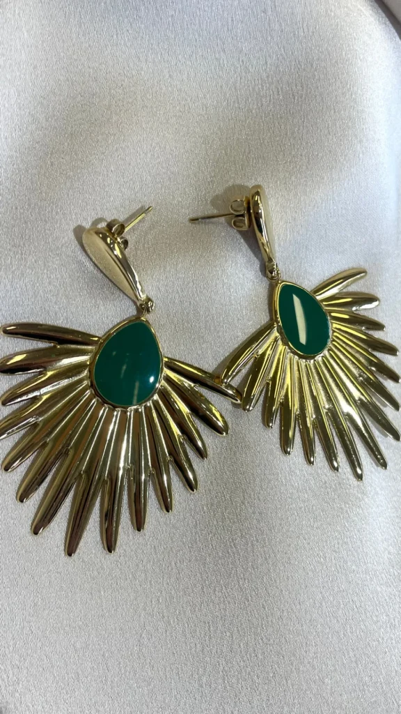PARIS FASHION SHOPS Jewellery^Jessie Gold & Green Enameled Palm Leaves Earrings