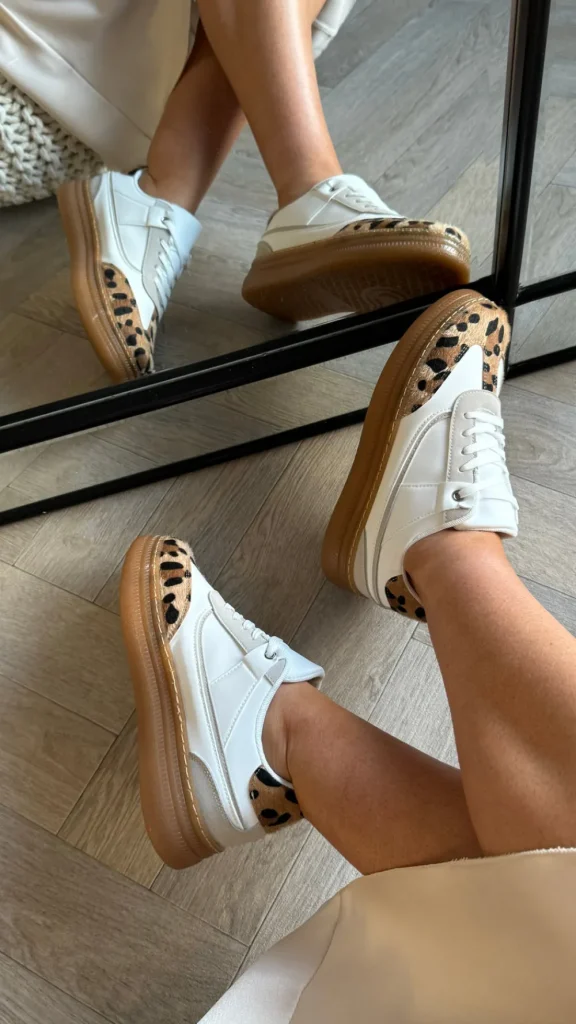SAS ACTIV GIVANA Trainers^Jessie White Leopard Trimmed Trainers
