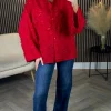 ELINA STUDIO Tops^Jovie Red Textured Oversized Shirt