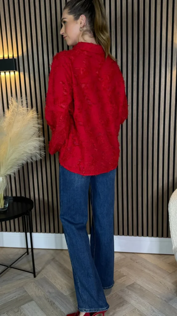 ELINA STUDIO Tops^Jovie Red Textured Oversized Shirt