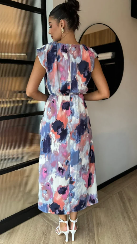AX PARIS Going Out Dresses | Occasion Dresses^Julia Blue Multi Smudge Print Dipped Hem Midi Dress