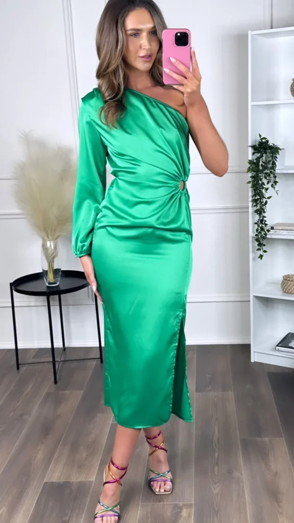 COPPEROSE Going Out Dresses | Occasion Dresses^Justina Green One Shoulder With Cut Out Midi Dress