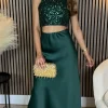 VERA LUCY Tops^Kara Forest Green Backless Halterneck Sequin Crop Top