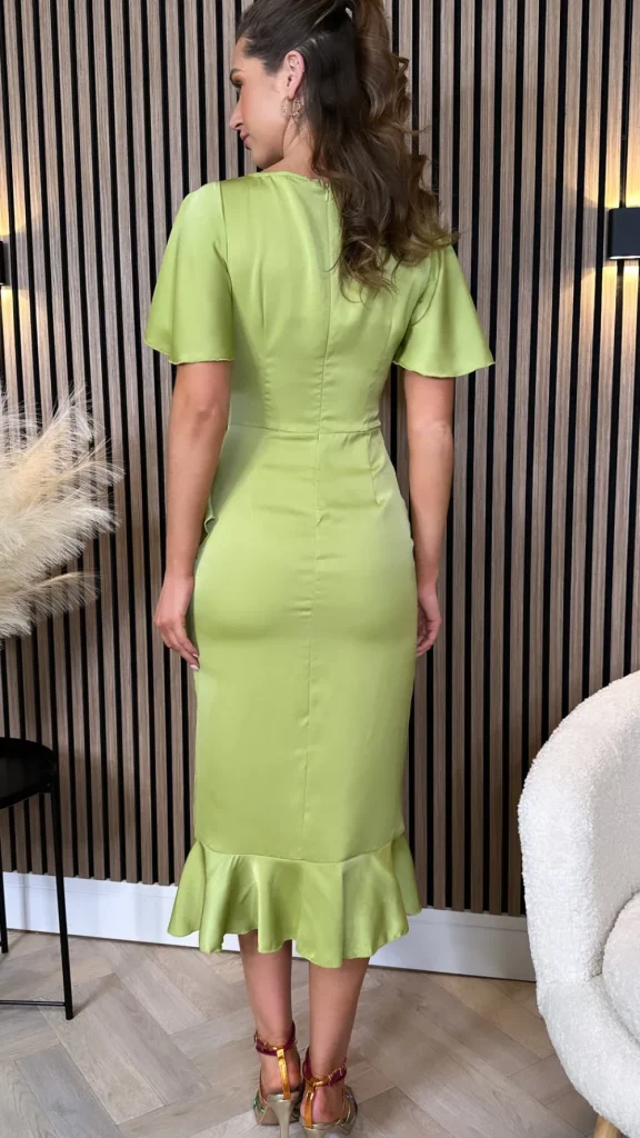 GIRL IN MIND Going Out Dresses | Occasion Dresses^Karen Lime Green Frill Detail Midi Dress