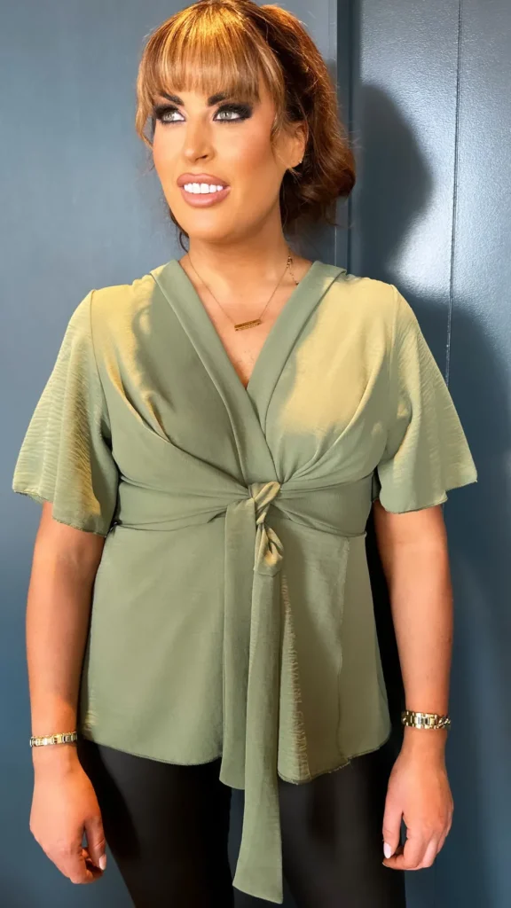 SARL KAIA Tops^Karley Khaki Flutter Sleeve Tie Detail Top